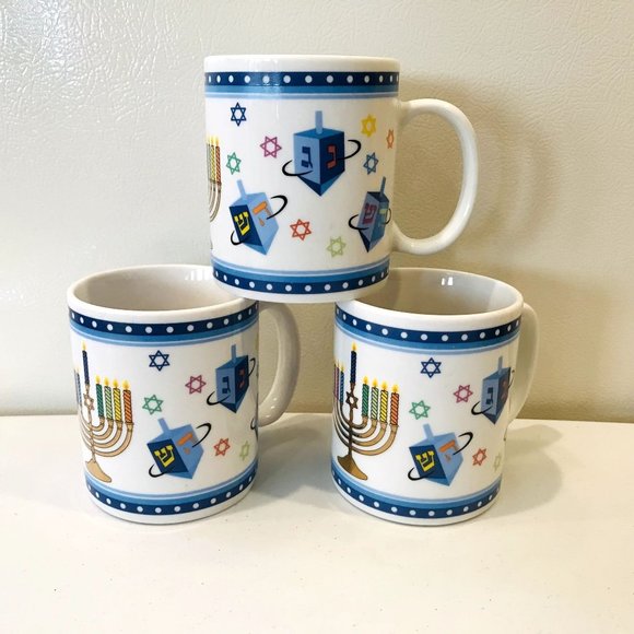 Rite Light Susan Fischer Weis Hanukkah Mugs Menorah Dreidel Set of 3 - Picture 2 of 7
